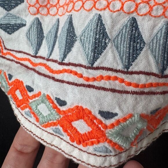 Anthropologie Bohemian Embroidered Linen Cotton Blend Crop Top Sz US 00 Aztec - Picture 8 of 8